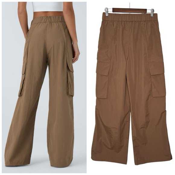 NWT Halara S High Waisted Multi Pockets Wide Leg Casual Cargo Pants Hiking Nylon - Picture 4 of 7